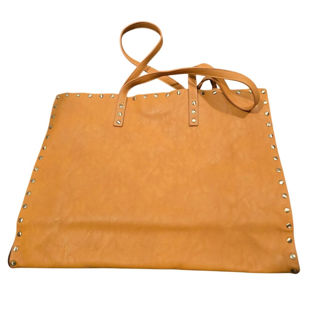 Large Tan Faux Leather Tote Bag with Wristlet - Picture 2 of 6
